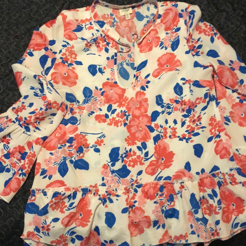 Floral dressy blouse with flutter sleeve